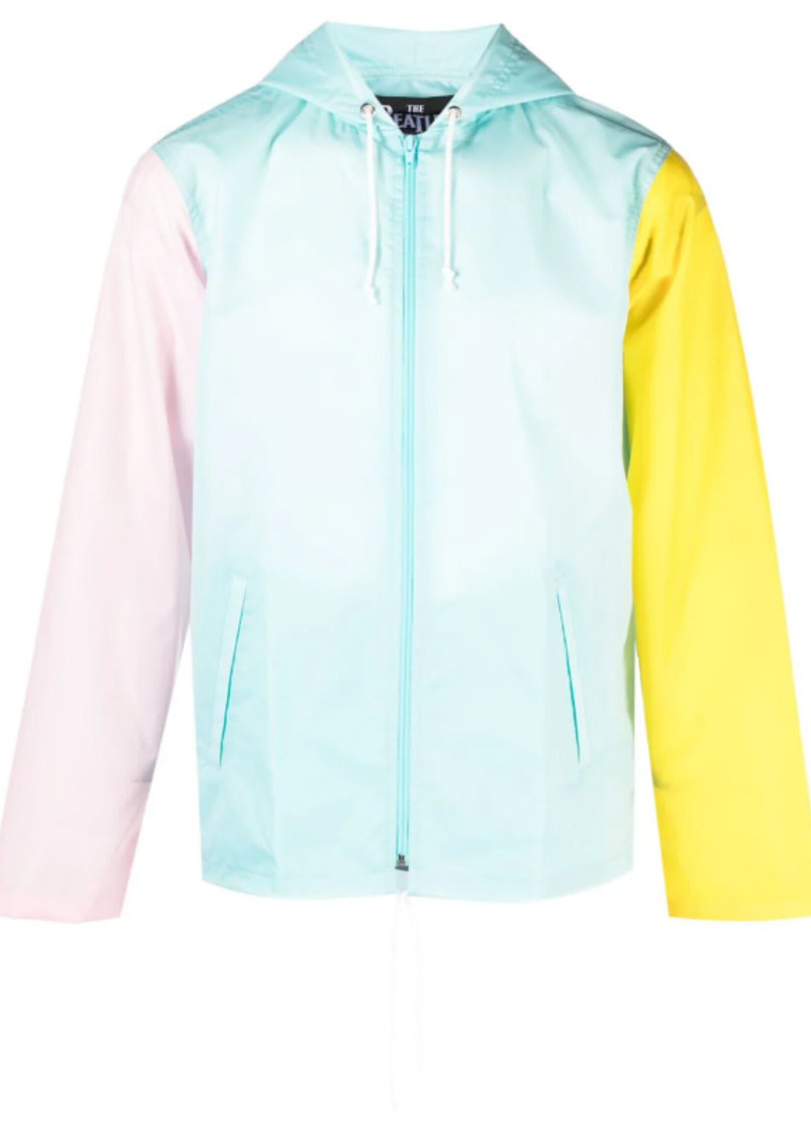 Comme des Garcons Play Comme des Garcons Play Coat, Multi, CDG Play x Beatles Unisex Hooded Zip UP in Blue Yellow & Pink w/ Back Print
