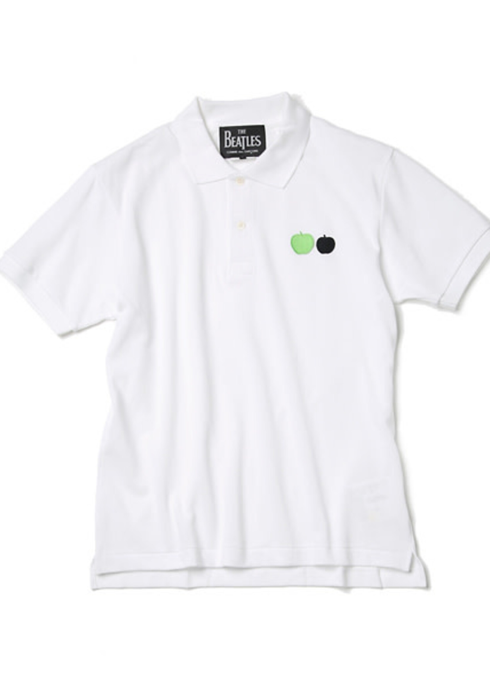 Comme des Garcons Play Comme des Garcons Play Polo, White, CDG Play x Beatles Cotton Polo w/ Black & White Apple Print