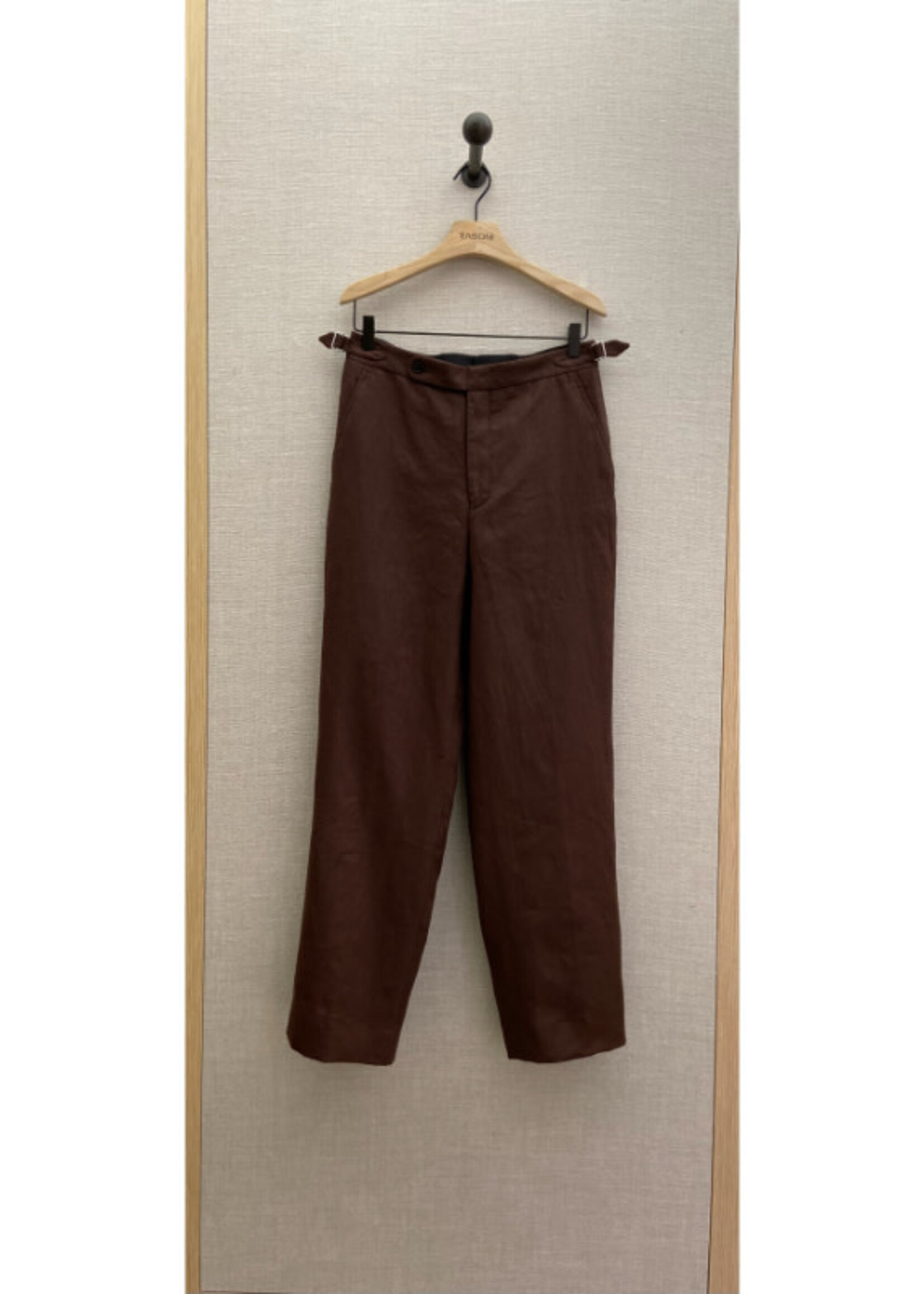 Bode Bode Trousers, Brown, Linen Suiting Mid Rise Traditional Cut Trousers in Chocolate