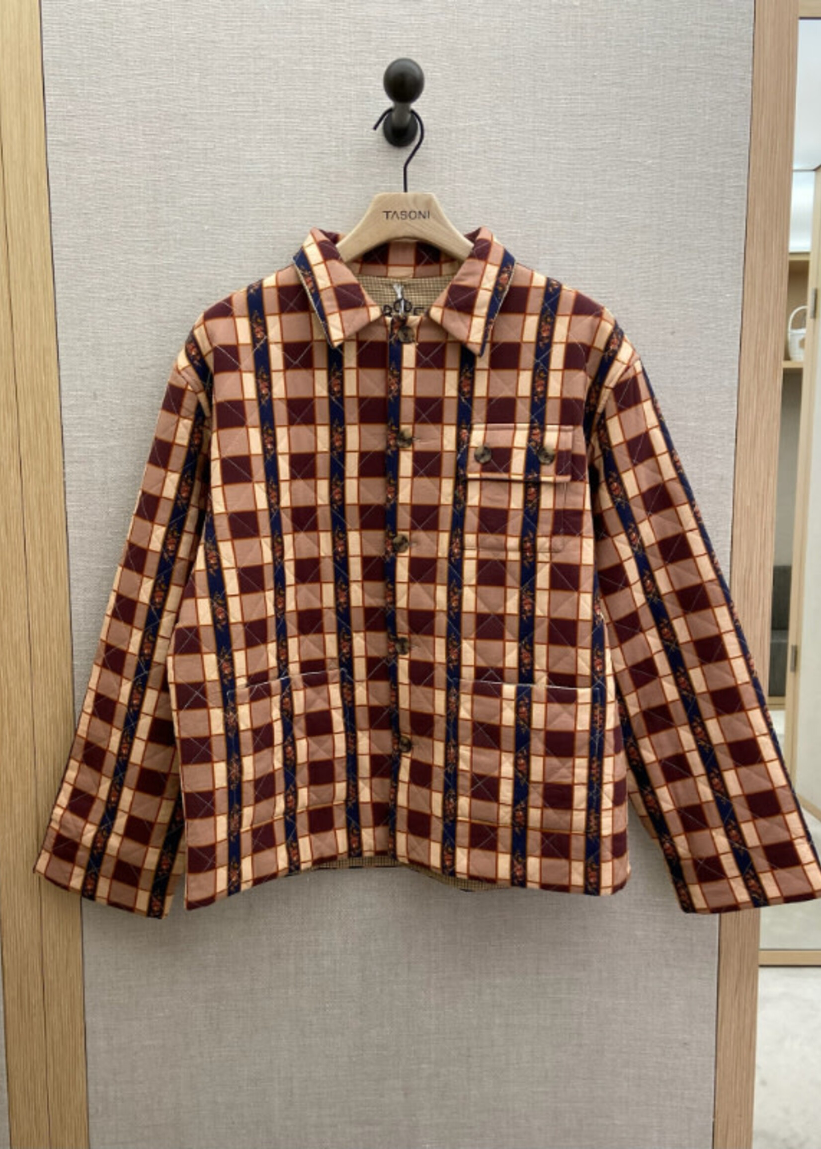 Bode Bode Jacket, Multi, Reversible Bouquet Cloth  Quilt Collared Button Up Jacket in Brown & Beige