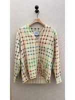 Bode Bode Jacket, Multi, Dobby Weave Cotton V-Neck Button Up Cardigan in Beige w/ Geometric Print