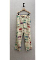 Bode Bode Trousers, Multi, Dobby Weave Cotton Mid Rise Traditional Cut Trousers in Beige w/ Geometric Print
