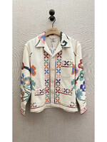 Bode Bode Shirt, Multi, Prisma Overshirt Cotton Collared Button Up Embroidered Tablecloth Jacket in Ivory & Multicolour
