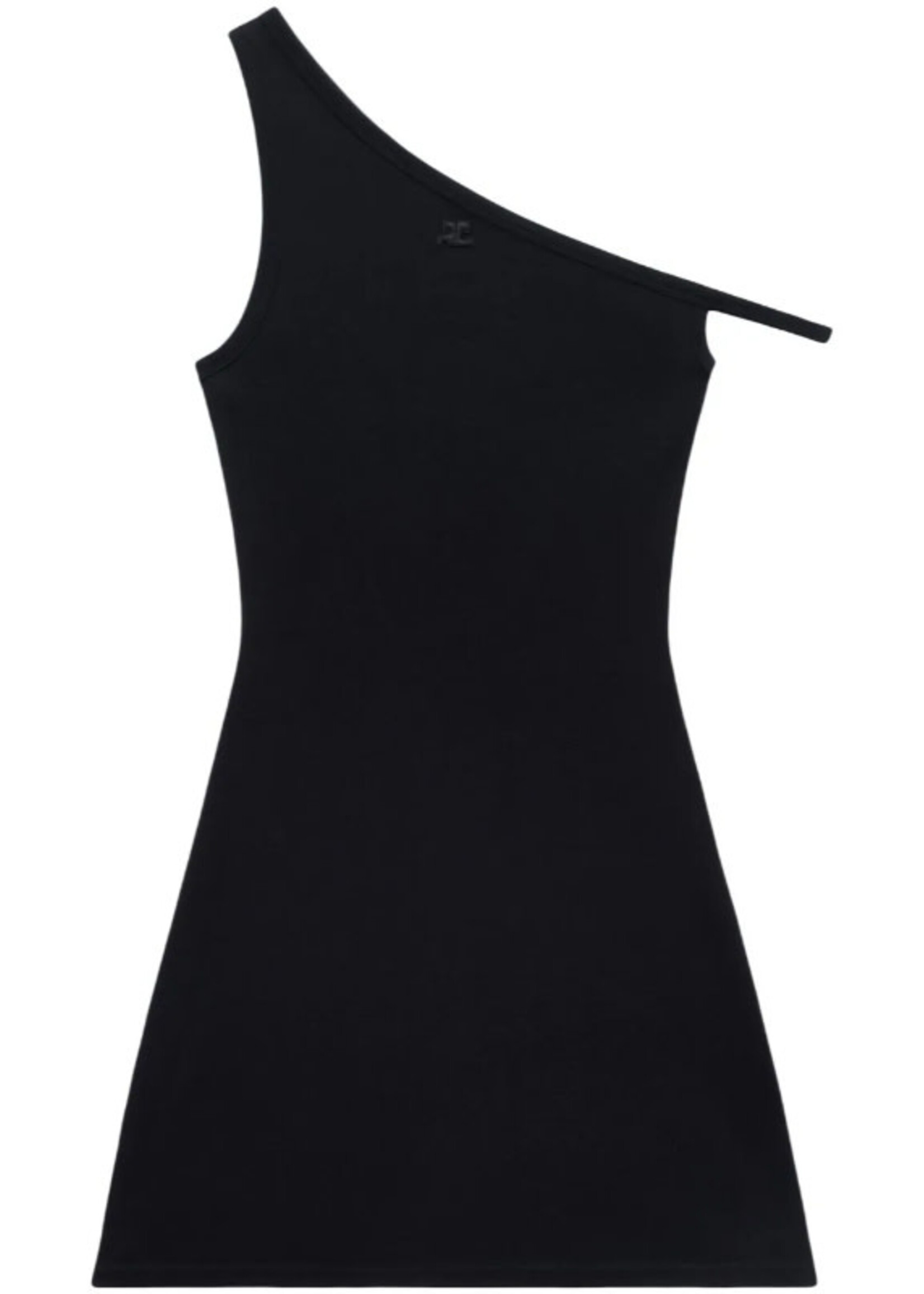 Courreges Courreges Dress, Black, Bumpy One Shoulder Asymmetric Mini Dress w/ Logo