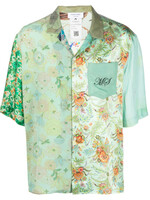 Marine Serre Marine Serre Shirt, Multi, Regenerated Silk Scarves Collared Button Up Bowling Shirt In Bok Choy