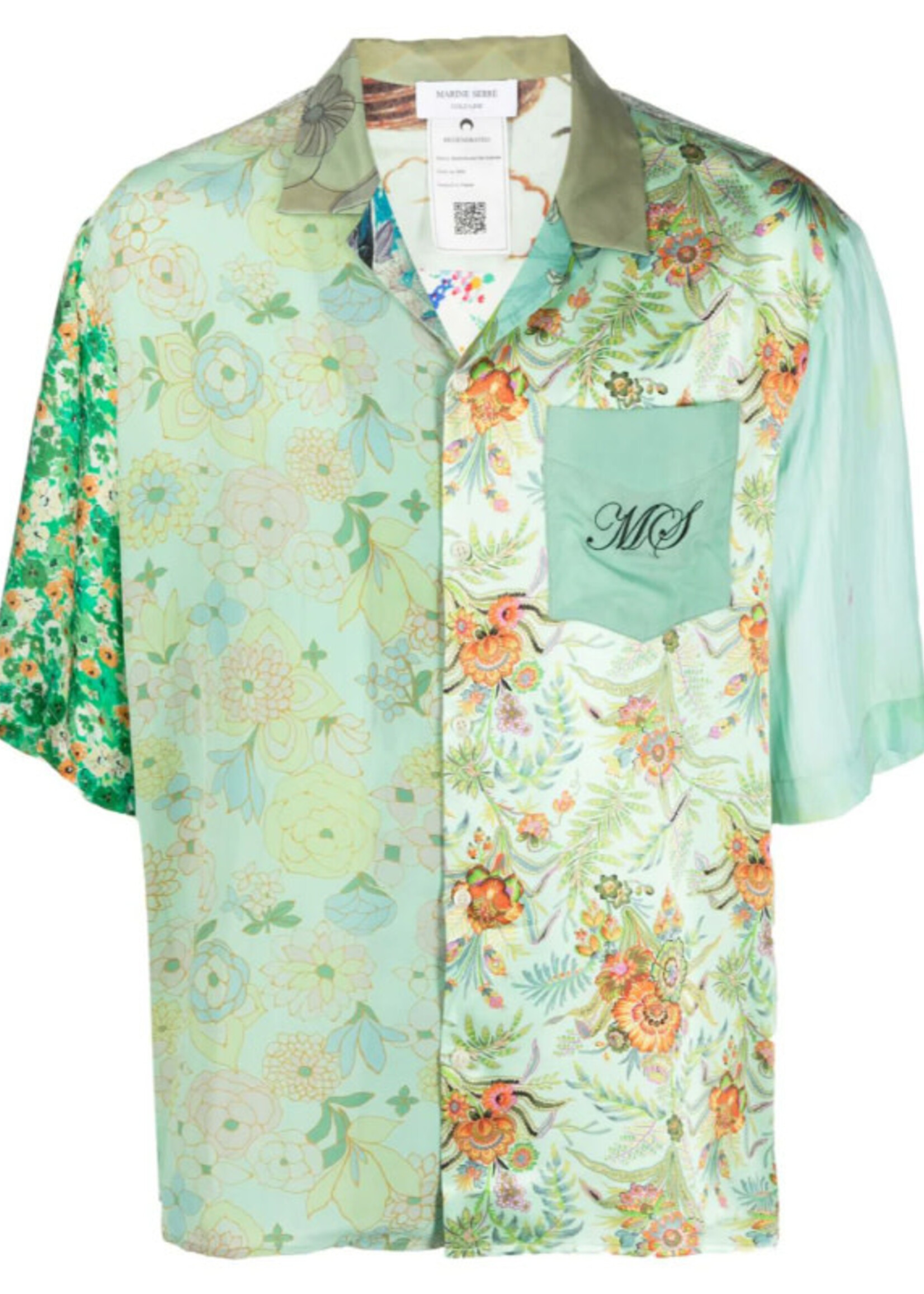 Marine Serre Marine Serre Shirt, Multi, Regenerated Silk Scarves Collared Button Up Bowling Shirt In Bok Choy
