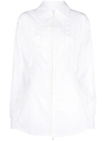 Marine Serre Marine Serre Dress, White, Regenerated Linen Collared Long Sleeve Tailored Mini Dress In White w/ Embroidery