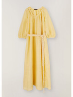 Loro Piana Loro Piana Dress, Yellow, Medea Needle Linen Loose Fit Voluminous Sleeve Long Dress in Pineapple Sorbet w/ Macrame Belt