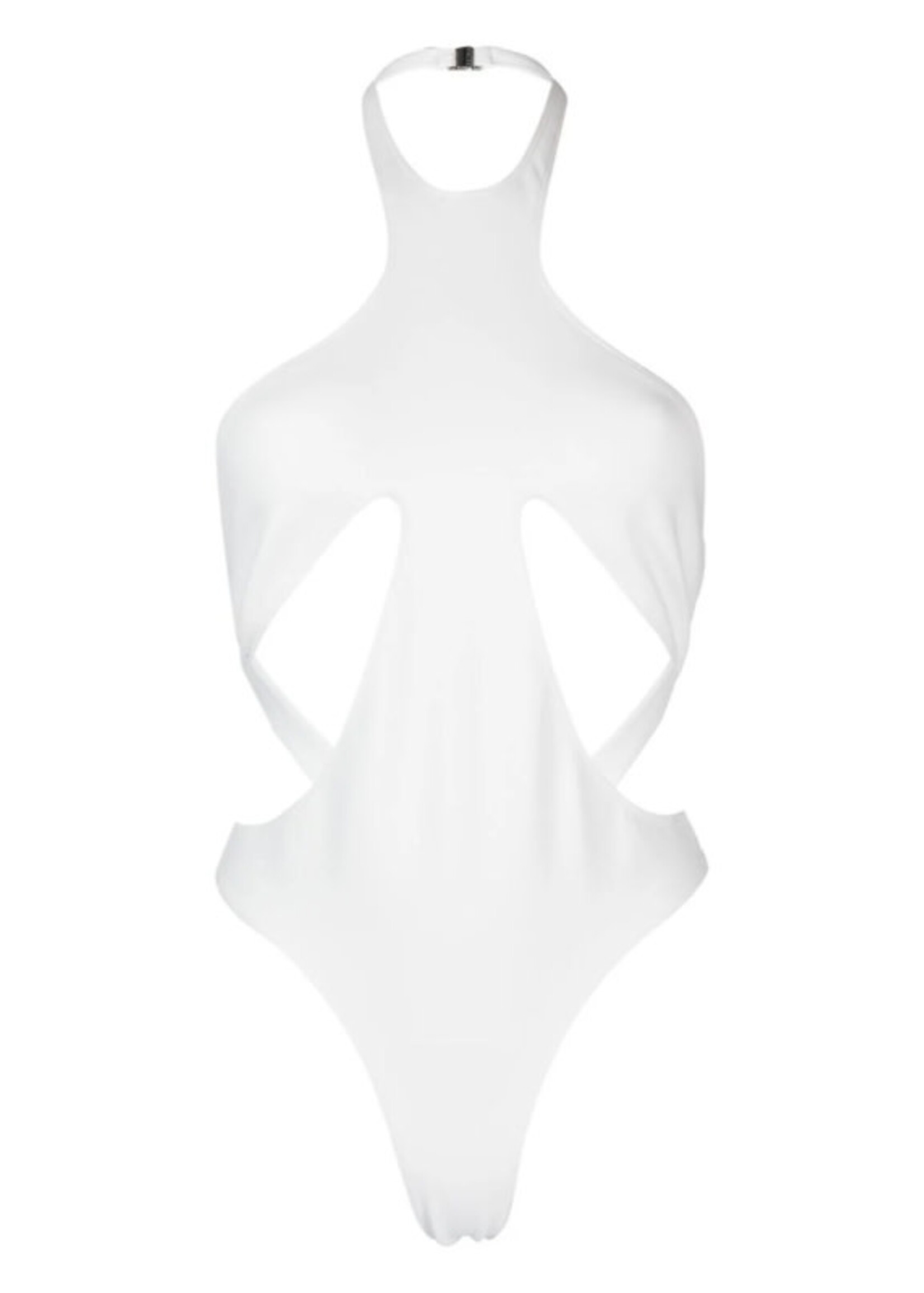 Mugler Mugler Top, White, Slim Fit Halter Neck Bodysuit in Snow W/ Cut Out Details