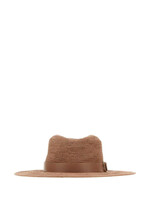 Valentino Valentino Hat, Beige, Fedora Straw Bucket Hat In Light Camel w/ V Signature Logo