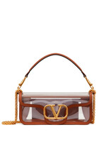 Valentino Valentino Bag, Multi, Loco Polymeric Magnetic Closure Shoulder Bag In Brown & Transparent w/ Golden Strap