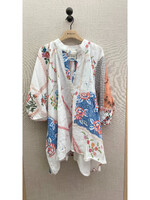 By Walid By Walid Dress, Print, Harper Linen V-Neck Batwing Sleeve Smock Doville Printed Dress In Natural