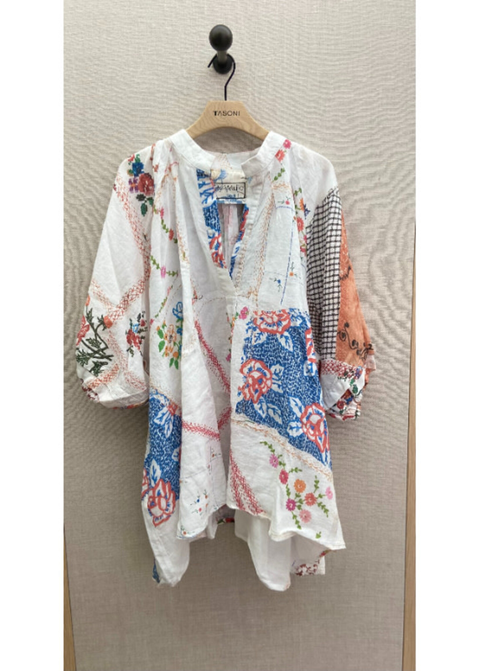 By Walid By Walid Dress, Print, Harper Linen V-Neck Batwing Sleeve Smock Doville Printed Dress In Natural