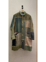 By Walid By Walid Coat, Multi, Cedric Vintage Army Linen Patched Canvas Collared Button Up Coat