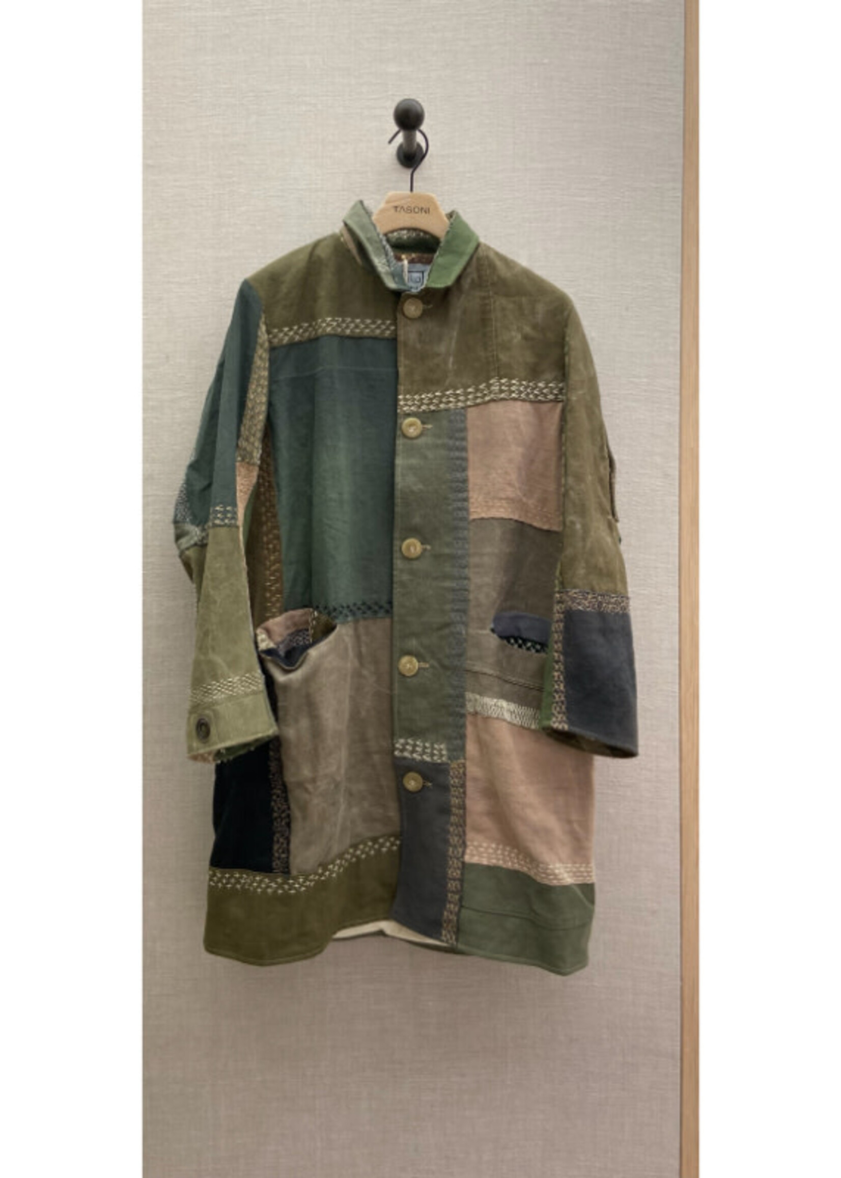 By Walid By Walid Coat, Multi, Cedric Vintage Army Linen Patched Canvas Collared Button Up Coat