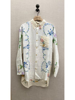 By Walid By Walid Shirt, White, Nathan Stitched Collar Flower Embroidered Tunic in Natural