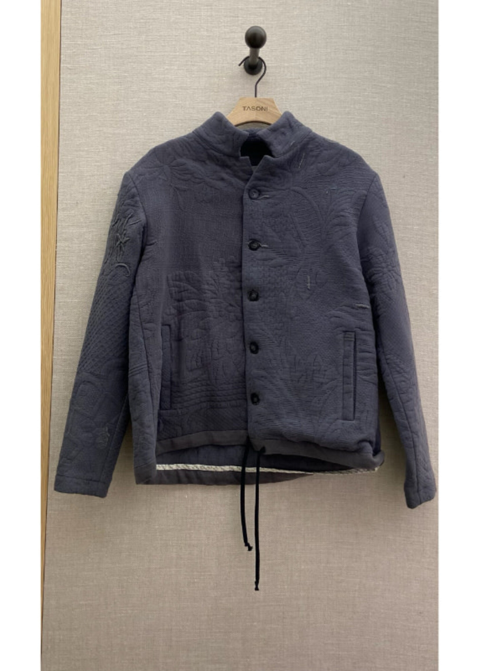 By Walid By Walid Jacket, Grey, Jono Cotton Collared Button Up Jacket in Mushroom w/ Embroidered Back