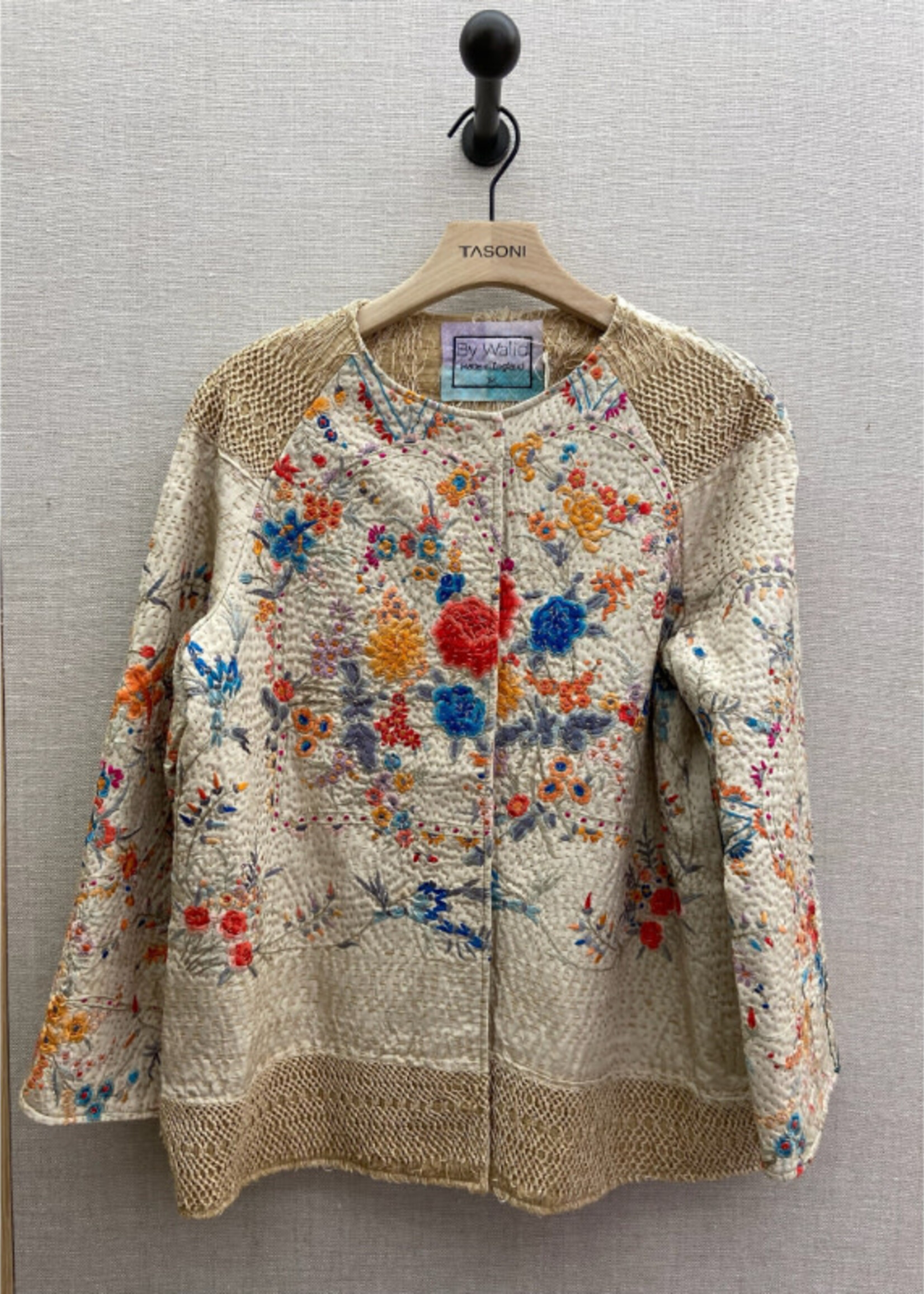 By Walid By Walid Jacket, Multi, Cecilia Colarles 19th Century Hand Embroidered Silk Piano Shawl Jacket In Light Beige & Multicolour