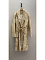 By Walid By Walid Coat, Beige, Trench Collared 19th Century Hand Embroidered Chinese Silk Belted Coat In Light Beige