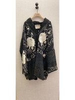 By Walid By Walid Coat, Multi, Basma V-Neck 19th Century Hand Embroidered Chinese Silk Coat In Black w/ Ivory Embroidery