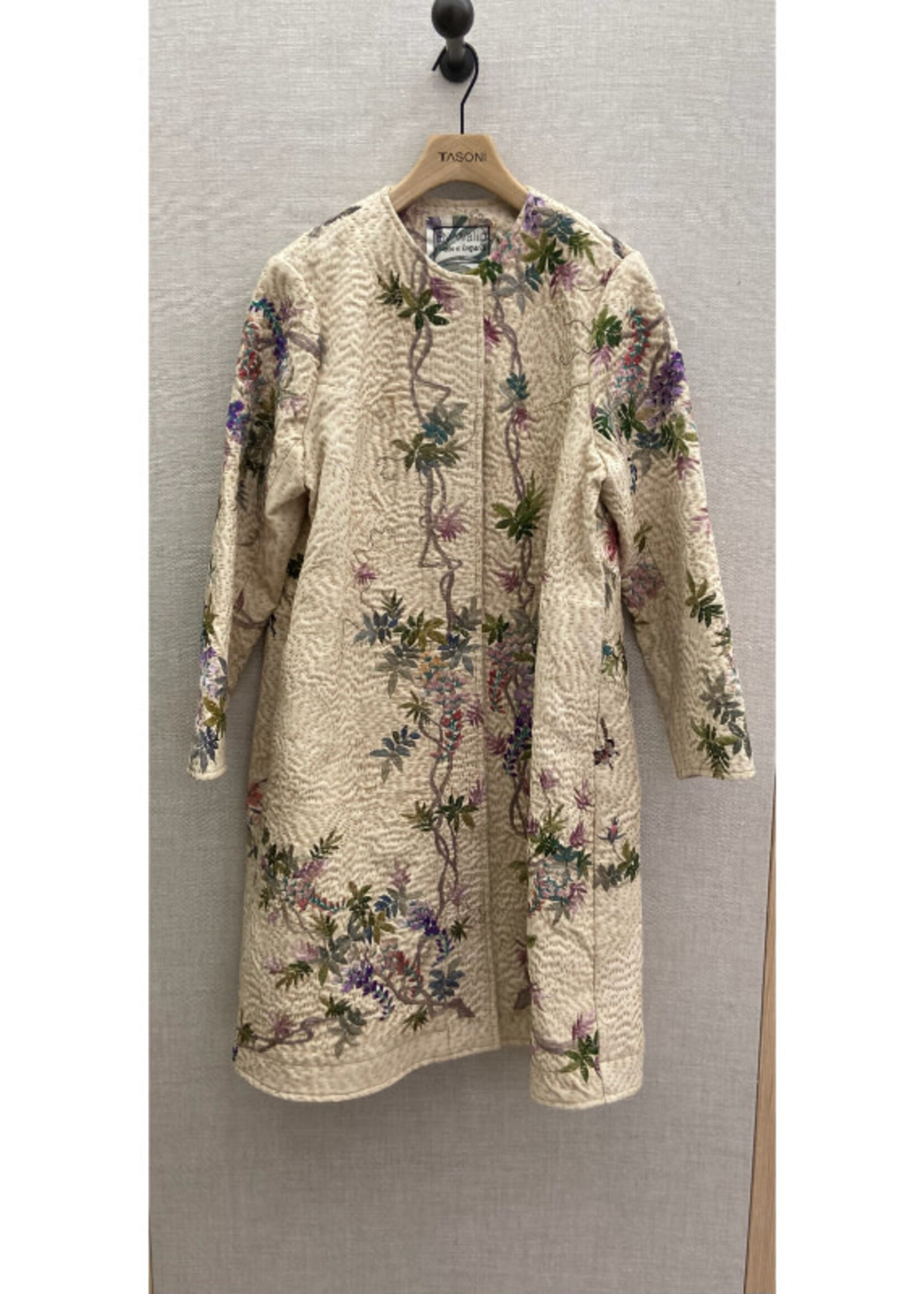 By Walid By Walid Coat, Multi, Tanita Colarless 19th Century Vietnamese Silk Embroidery On Cotton Coat In Light Beige & Multicolour