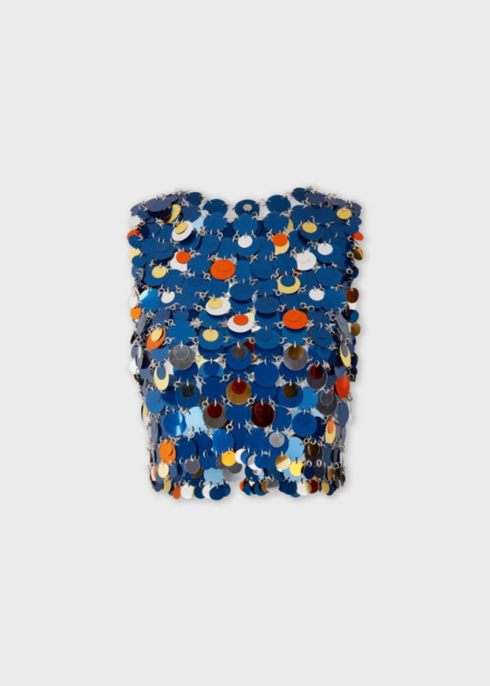 Rabanne Paco Rabanne Top, Multi, Pastille Crew Neck Cropped Sleeveless Large Sequins Top In Navy Bright Orange & Silver