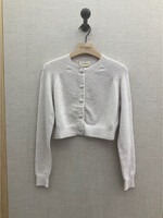 Alexandra Golovanoff Tricots AGT Knitwear, White, Mila Light Cashmere & Cotton Crew Neck Button Up Cropped Cardigan in Riz