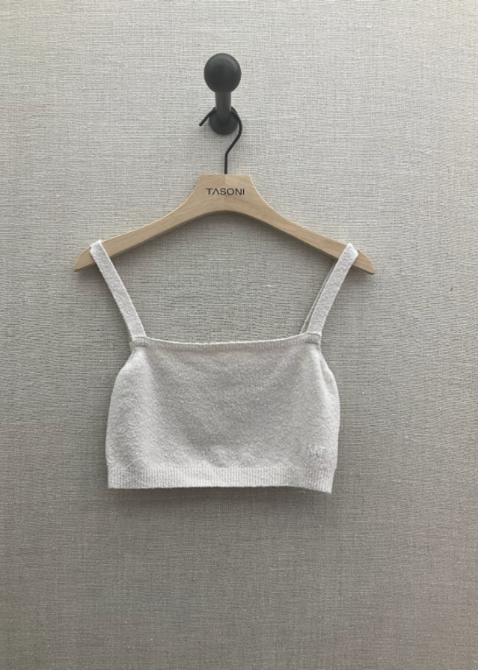 Alexandra Golovanoff AGT Knitwear, White, Bracach Cashmere & Cotton  Strap Cropped Top In Riz