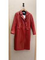 Arienne Birchler Arienne Birchler Coat, Red, Vinyl Collared Button Up Long Coat w/ Pockets