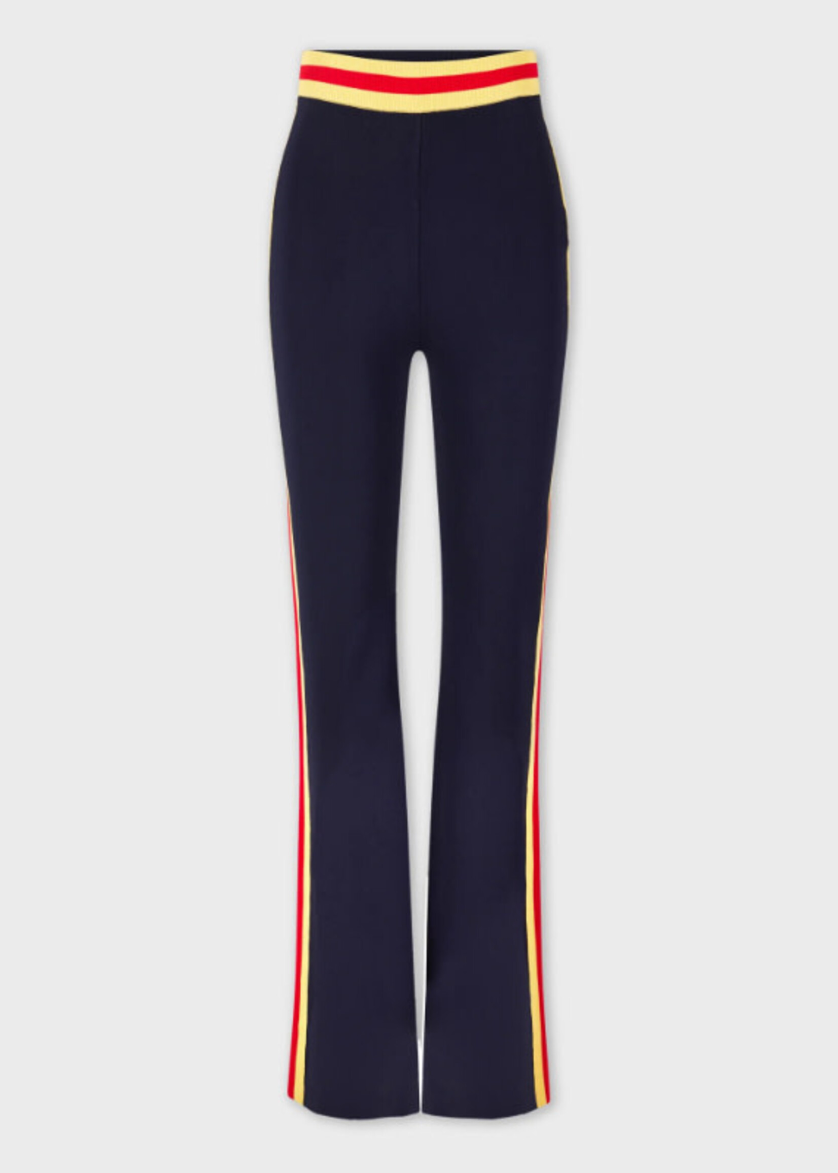 Rabanne Paco Rabanne Trousers, Multi, Fitted Elasticated Waist Flared Pants In Navy & Gold w/ Stripes