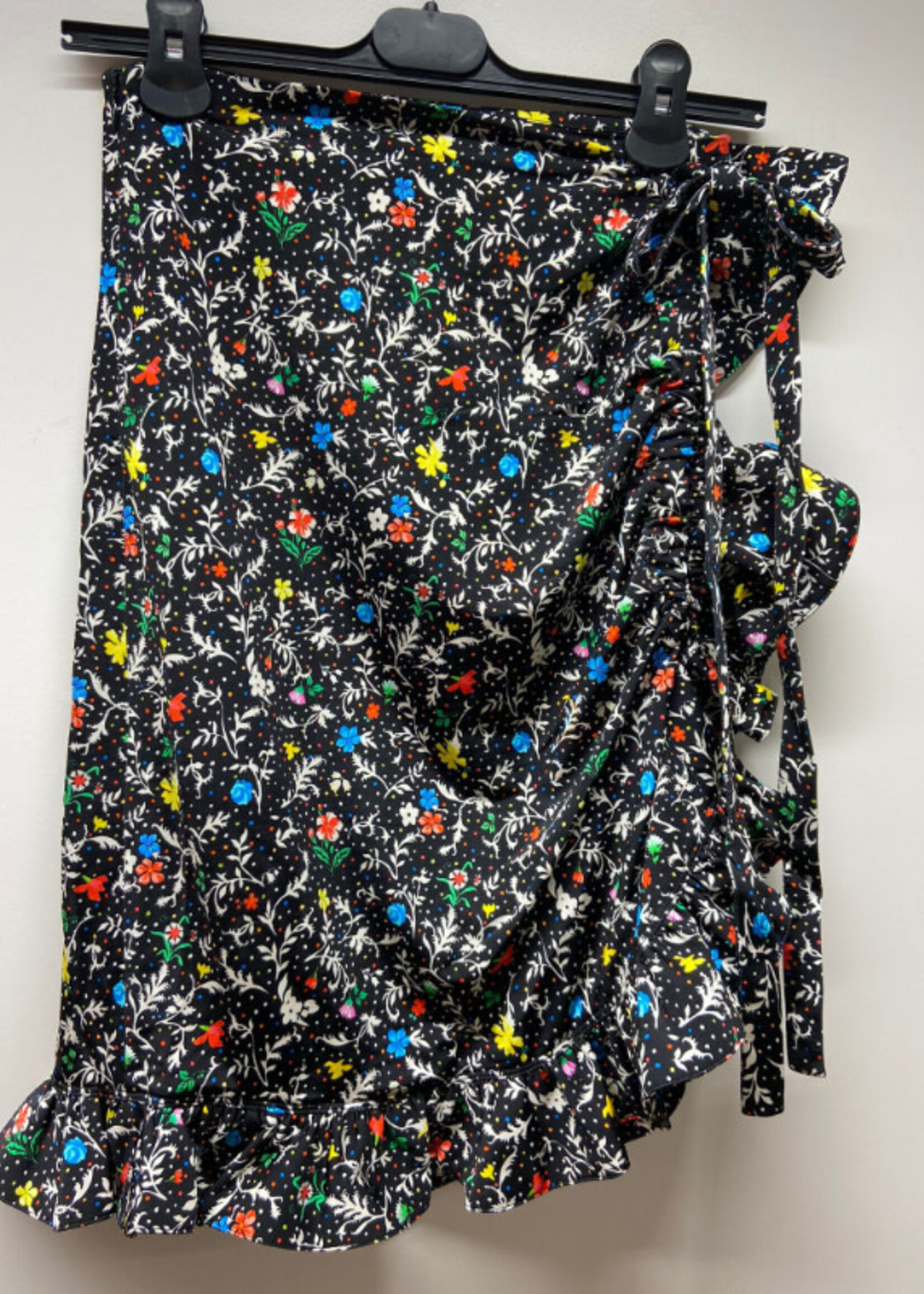 Rabanne Paco Rabanne Skirt, Print, Asymmetric Draped Mini Skirt In Black w/ Flamenco Flower Print