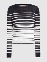 Valentino Valentino Knitwear, Multi, Crew Neck Ribbed Stripe Knitwear in Ivory & Navy
