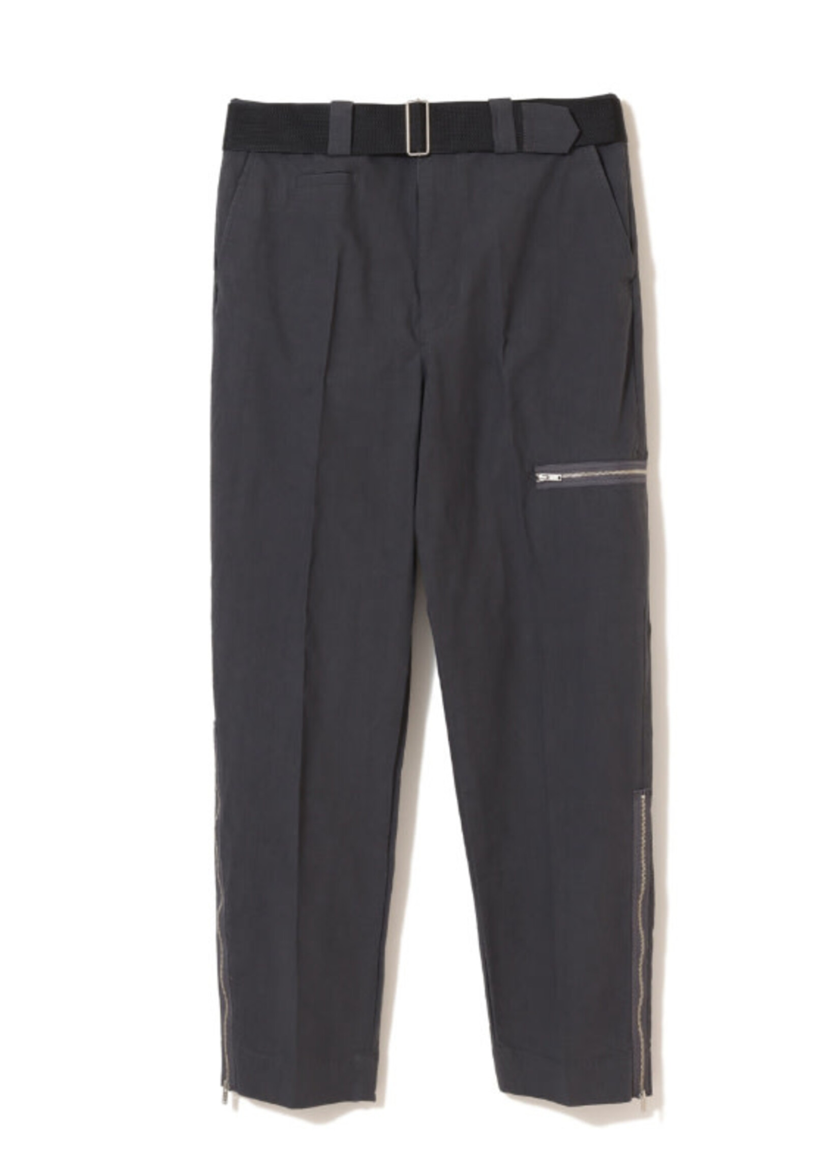 Undercover Undercover Trousers, Grey, Cotton Regular Fit Pleated Pants in Charcoal w/ Belt