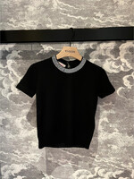Valentino Valentino Top, Black, Wool Crystals Crew Neck Short Sleeve Knit Top