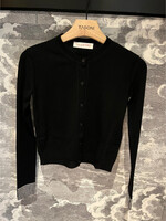 Valentino Valentino Knitwear, Black, Wool Crew Neck Button Up Cardigan w/ Crystal Hem Sleeves