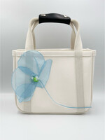 Cecilie Bahnsen Cecilie Bahnsen Bag, Multi, Frame Canvas Tote Bag In White & Blue w/ Flower Detail x TASONI Exclusive
