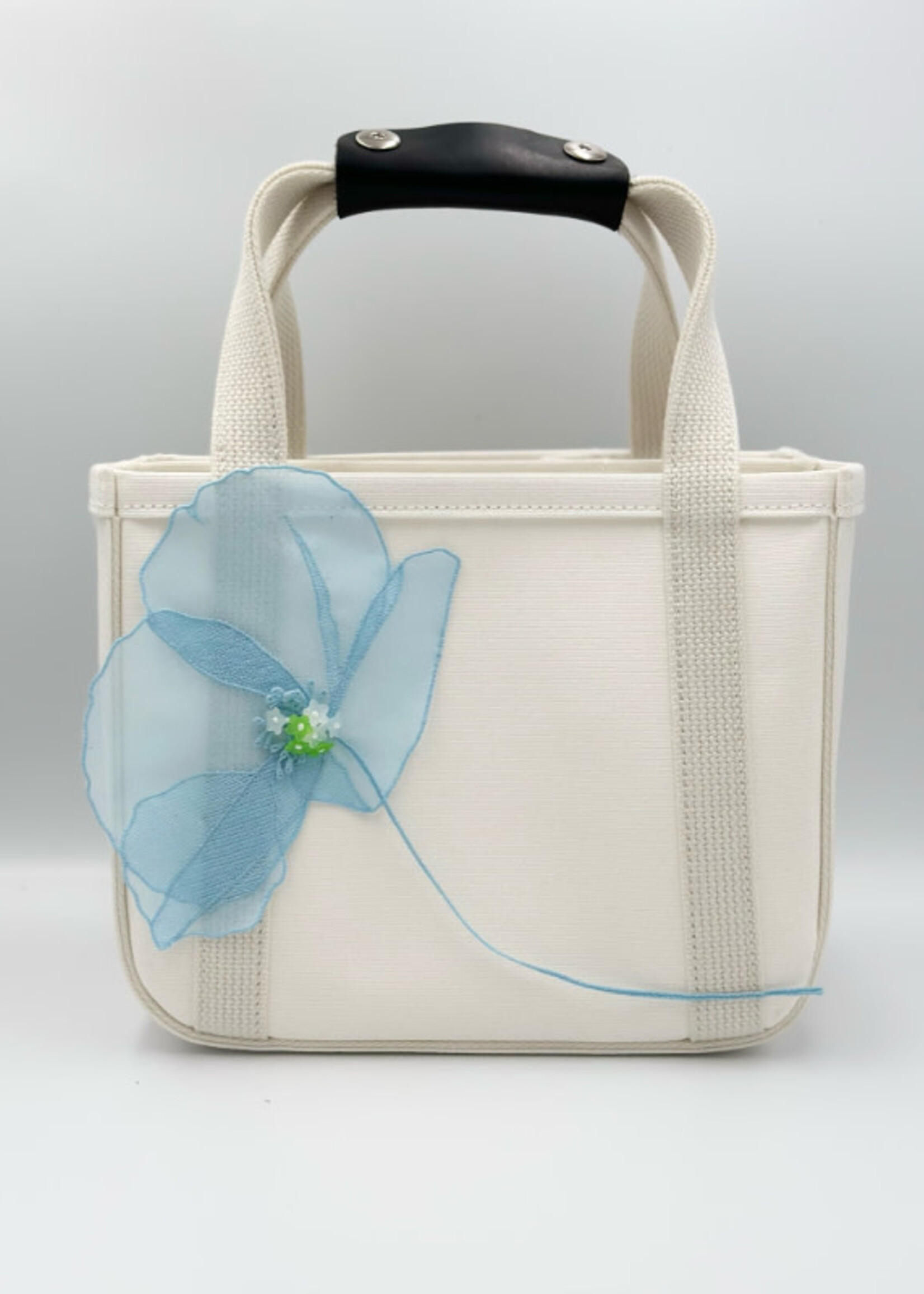 Cecilie Bahnsen Cecilie Bahnsen Bag, Multi, Frame Canvas Tote Bag In White & Blue w/ Flower Detail x TASONI Exclusive