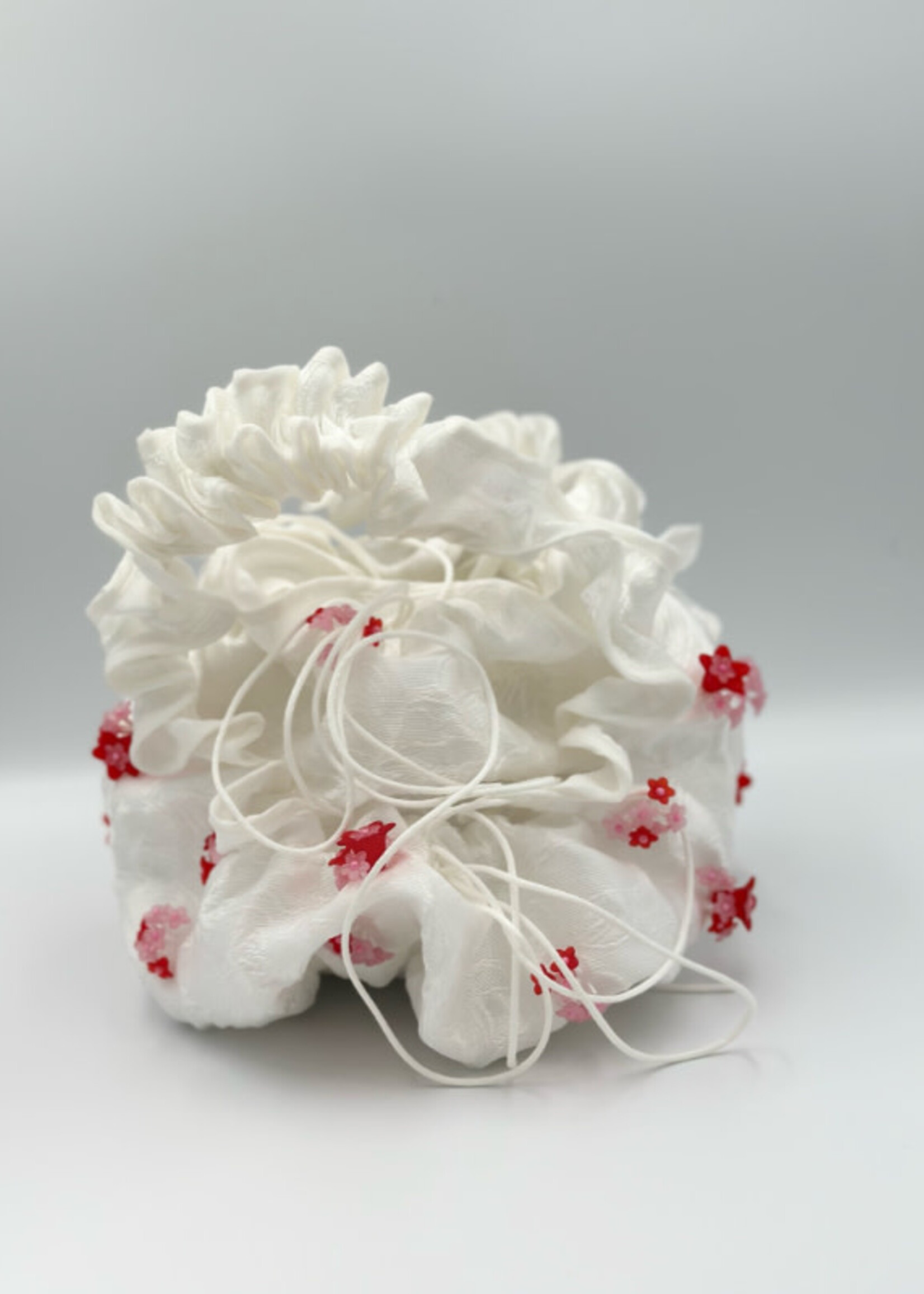 Cecilie Bahnsen Cecilie Bahnsen Bag, Multi, Sofie Beaded Lune Jacquard Beaded Pouch In White & Pink w/ Flower Detail x TASONI Exclusive