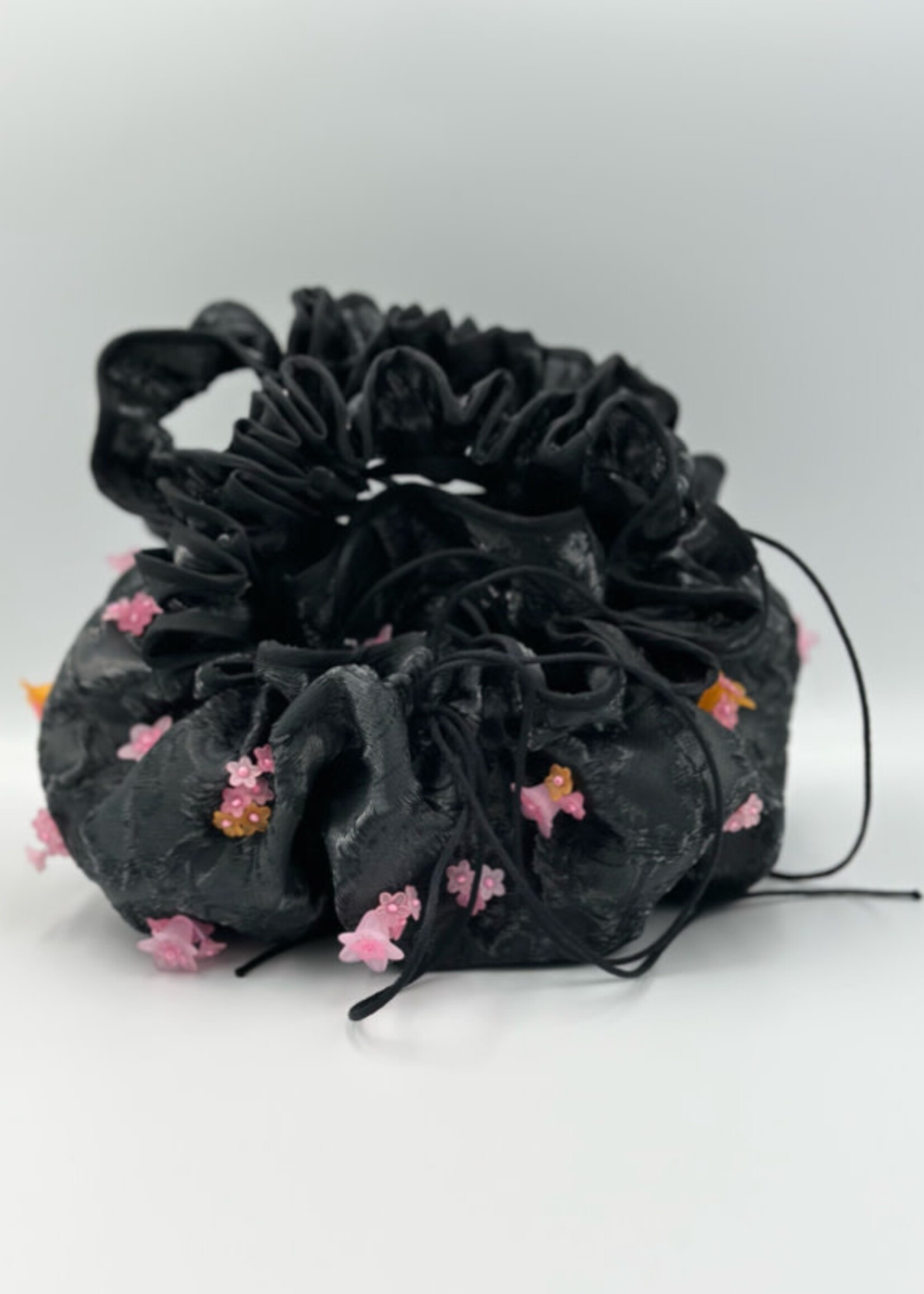 Cecilie Bahnsen Cecilie Bahnsen Bag, Multi, Sofie Beaded Lune Jacquard Beaded Pouch In Black & Pink w/ Flower Detail x TASONI Exclusive