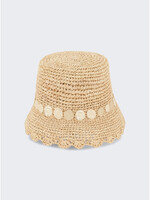 Rabanne Paco Rabanne Hat, Multi, Raffia Bucket Hat in Natural & Light Gold w/ Zodiac Sign Medallions