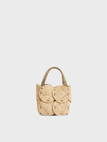 Rabanne Paco Rabanne Bag, Beige, Raffia Top Handle Bucket Bag in Natural & Gold w/ Golden Discs Handle