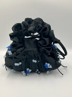 Cecilie Bahnsen Cecilie Bahnsen Bag, Multi, Kiku Stria Matelassé Ruffled Mini Pouch In Black & Blue w/ Flower Detail TASONI Exclusive