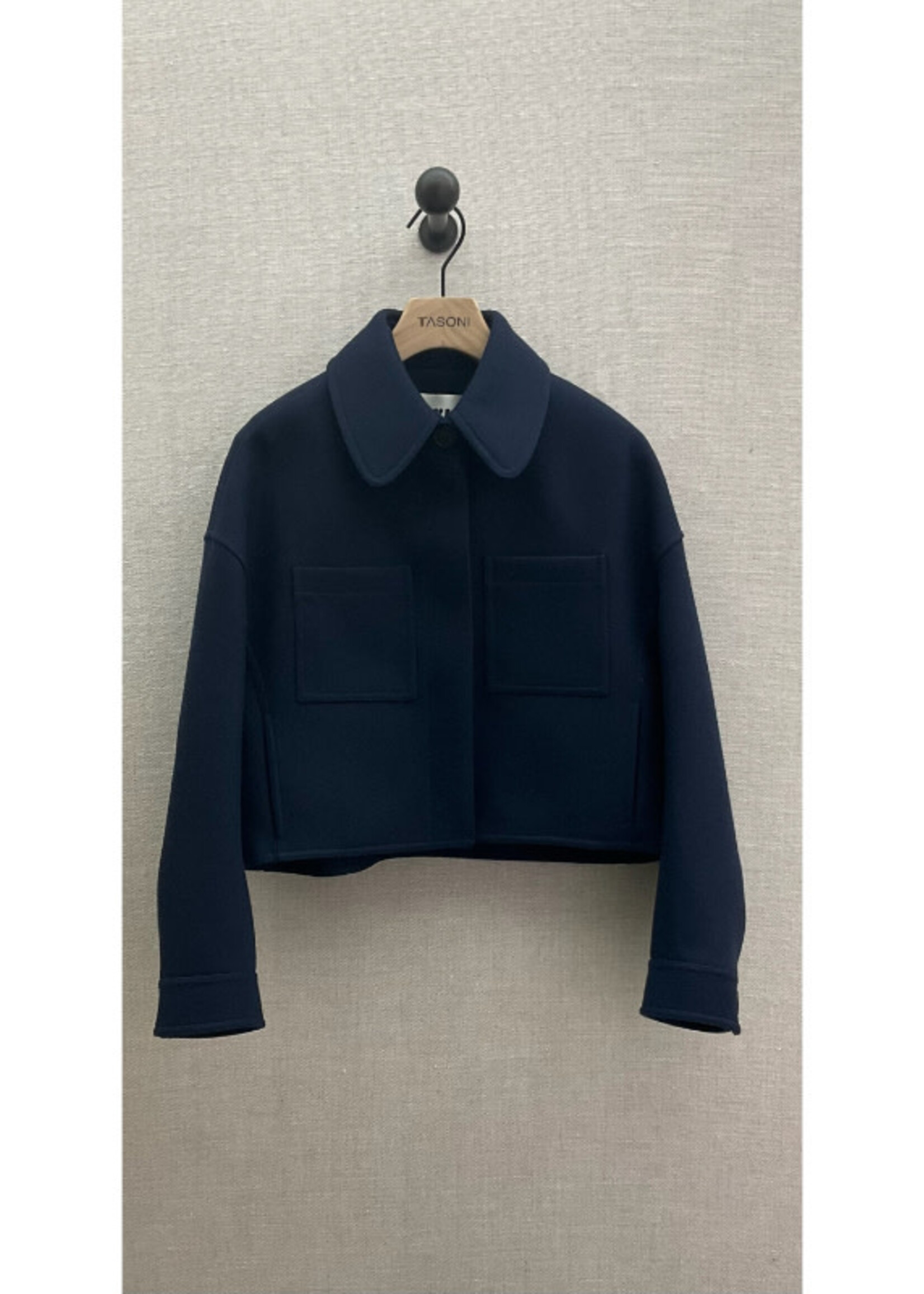 Maison Rabih Kayrouz Maison Rabih Kayrouz Coat, Navy, Wool Collared Cropped Double Face Coat w/ Chest Pockets