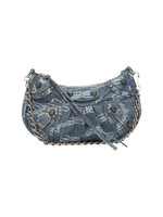 Balenciaga Balenciaga Bag, Blue, Le Cagole Mini Cotton Denim Shoulder Bag w/ All Over Logo & Chain Strap