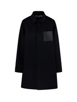 Loewe Loewe Coat, Black, Cashmere & Wool Collared Button Up Trapeze Coat w/ Leather Chest Pocket