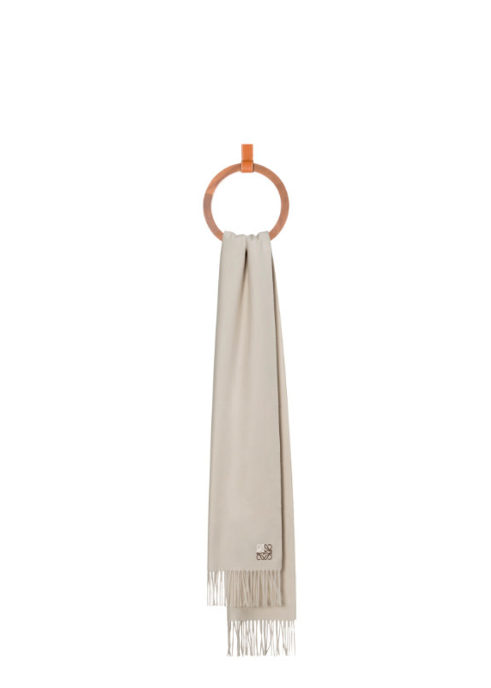 Loewe Loewe Scarf, Beige, Cashmere 35X170 Fringed Scarf In Light Beige w/ Embroidered Contrast Anagram