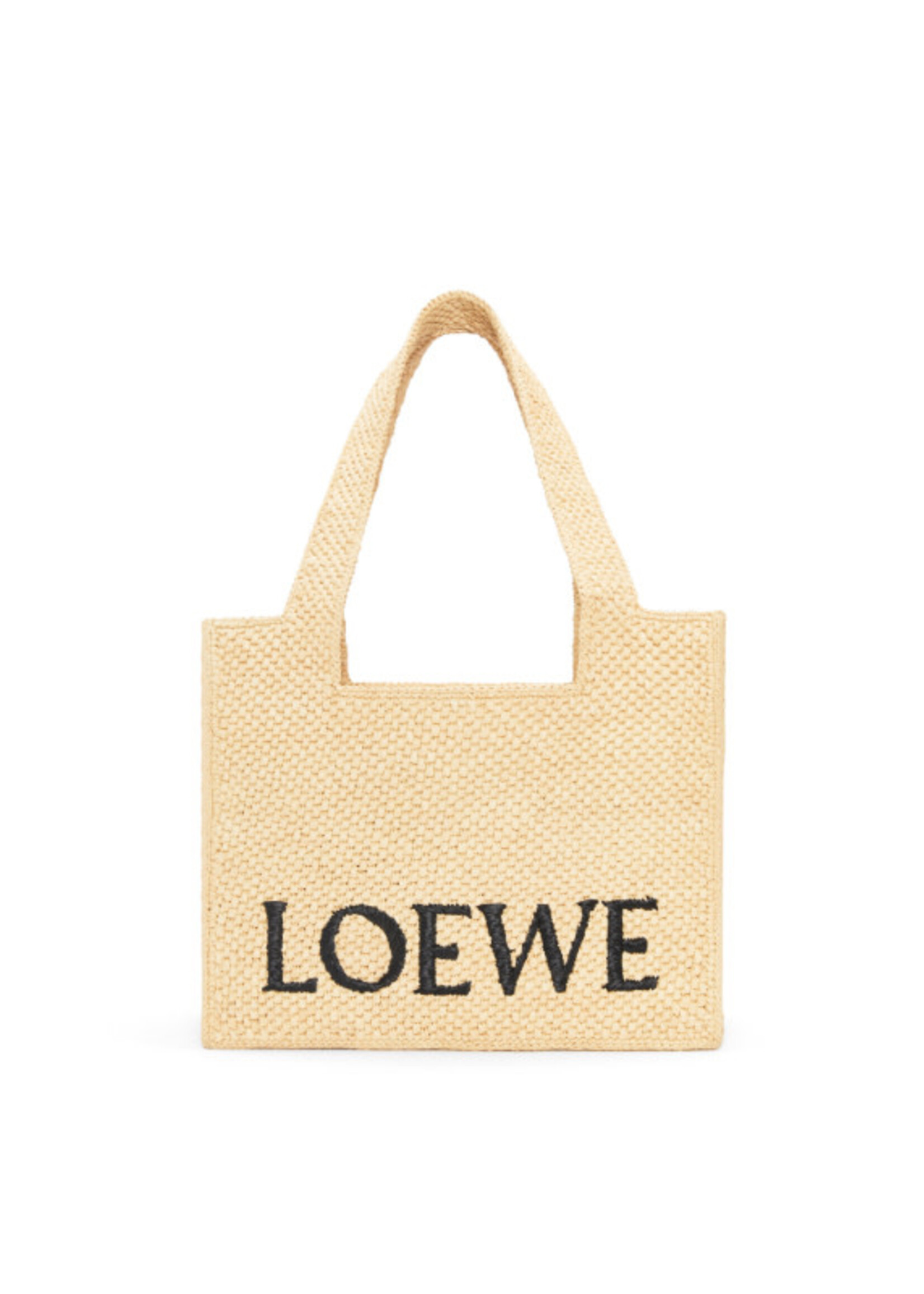 Loewe Loewe Bag, Beige, Font Raffia Tote Medium Bag In Natural w/ Black Logo