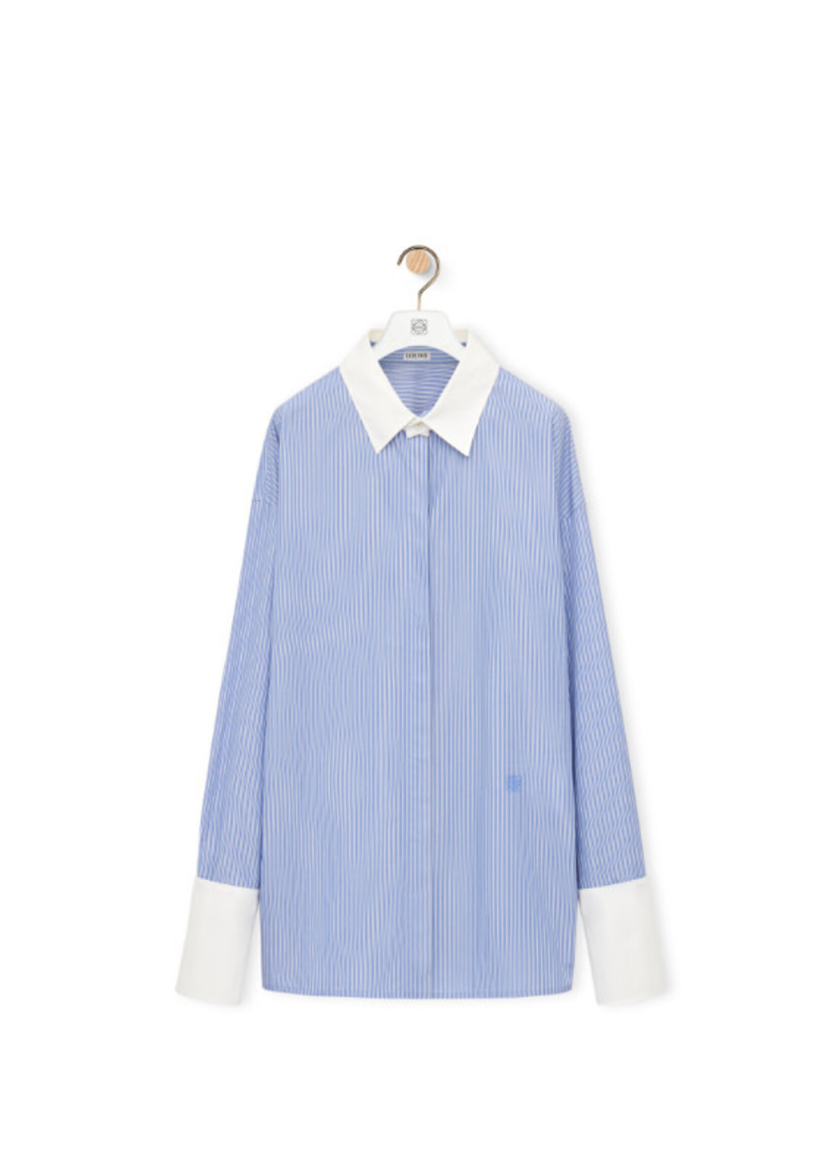 Loewe Loewe Shirt, Multi, Cotton Relaxed Fit Collared Button Up Striped Deconstructed Shirt in Blue & White