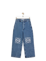 Loewe Loewe Jeans, Blue, Cotton Relaxed Fit Low Rise Wide Leg Baggy Denim Trousers w/ Anagram
