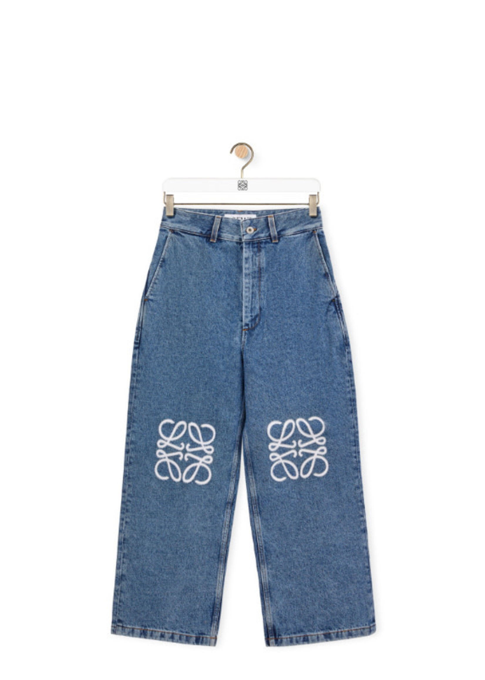 Loewe Loewe Jeans, Blue, Cotton Relaxed Fit Low Rise Wide Leg Baggy Denim Trousers w/ Anagram